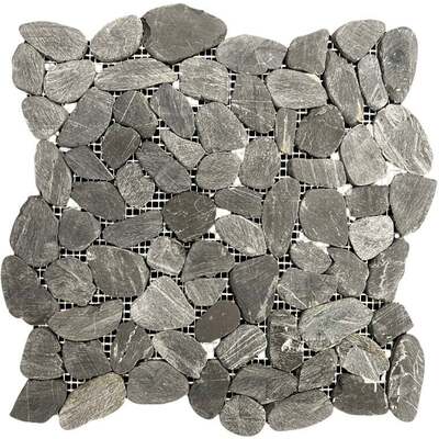 Soci Tile SSH-400 Pebble Mosaic Black Sliced Matte Mosaic Tile