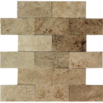 Soci Tile SSK-2031 Travertine Mosaic Creme Brulee Splitface 2X4 Mosaic Tile