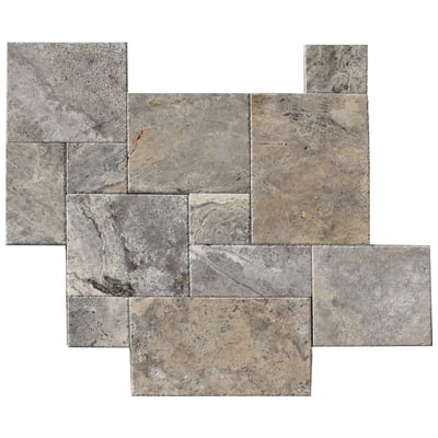 Soci Field Tile, SSK-733 Silver Travertine Chiseled And Brushed Versailles Pattern