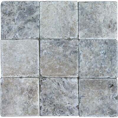 Soci Tile SSK-784 Travertine Silver Tumbled 4X4 Natural Stone - Field Tile