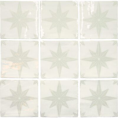 Soci Tile SSN-1612 Fado Carmo Deco White Glossy 5X5 (5.46/SF) Loose Tile