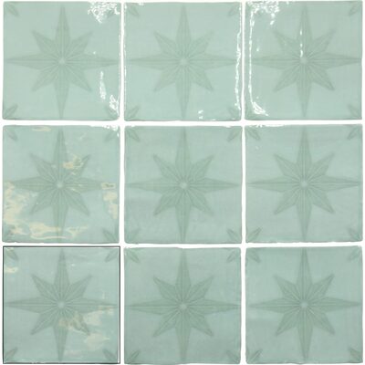 Soci Tile SSN-1627 Fado Carmo Deco Aqua Glossy 5X5 (5.46/SF) Loose Tile