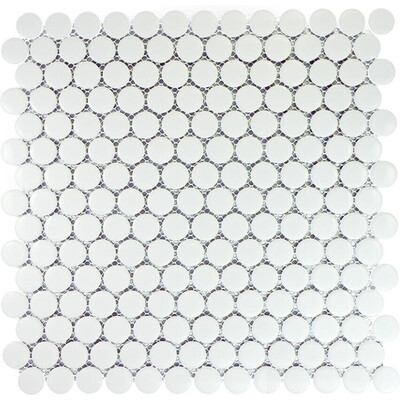 Soci Tile SSP-010 Carmell Penny Round White Glossy Mosaic Tile