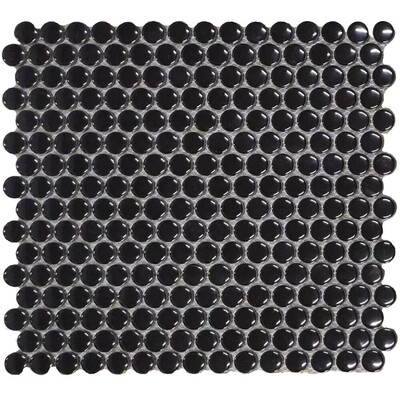 Soci Tile SSP-011 Carmell Penny Round Black Glossy Mosaic Tile