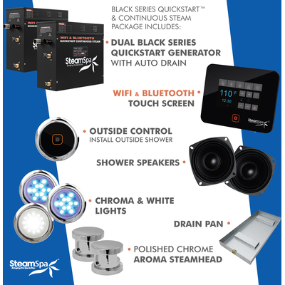 Steam Spa Black Series Wifi and Bluetooth 15kW QuickStart Steam Bath Generator Package in Polished Chrome, 191042061491, BKT1500CH-A