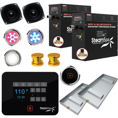 Steam Spa Black Series Wifi and Bluetooth 18kW QuickStart Steam Bath Generator Package in Gold, 191042061552, BKT1800GD-A