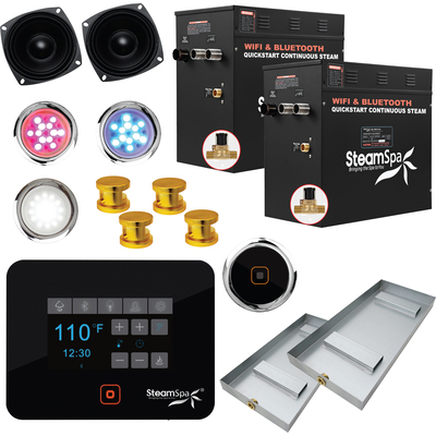 Steam Spa Black Series Wifi and Bluetooth 21kW QuickStart Steam Bath Generator Package in Gold, 191042061606, BKT2100GD-A