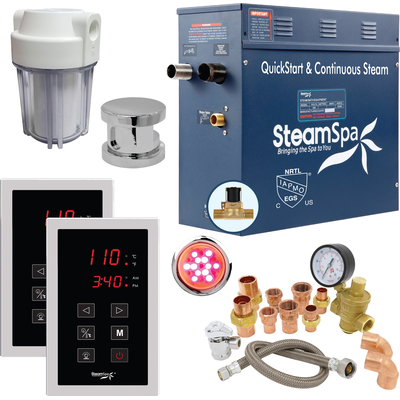 Steam Spa SteamSpa Executive 7.5 KW QuickStart Acu-Steam Bath Generator Package with Built-in Auto Drain and Install Kit in Gold | Steam Generator Kit with Dual Control Panel Steamhead 240V | EXT750CH-A, 191042052291
