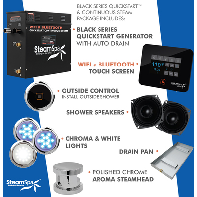 Steam Spa Steam Shower Generator Kit System | Polished Chrome + Self Drain Combo| Enclosure Steamer Sauna Spa Stall Package|Touch Screen Wifi App/Bluetooth Control Panel |6 kW Raven | FG-RVB600CH-A, 191042054851