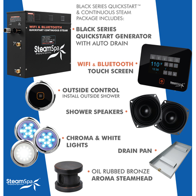 Steam Spa Steam Shower Generator Kit System | Oil Rubbed Bronze + Self Drain Combo| Enclosure Steamer Sauna Spa Stall Package|Touch Screen Wifi App/Bluetooth Control Panel |9 kW Raven | FG-RVB900ORB-A, 191042054905