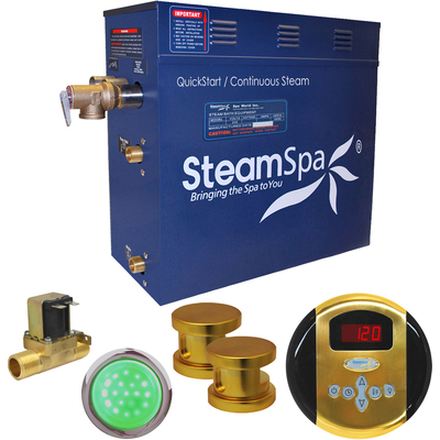 Steam Spa SteamSpa Indulgence 12 KW QuickStart Acu-Steam Bath Generator Package with Built-in Auto Drain in Polished Gold, 848308067802, IN1200GD-A