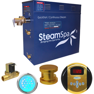 Steam Spa SteamSpa Indulgence 6 KW QuickStart Acu-Steam Bath Generator Package with Built-in Auto Drain in Polished Gold, 848308067444, IN600GD-A