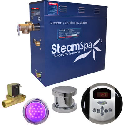 Steam Spa SteamSpa Indulgence 7.5 KW QuickStart Acu-Steam Bath Generator Package with Built-in Auto Drain in Polished Chrome, 848308067529, IN750CH-A