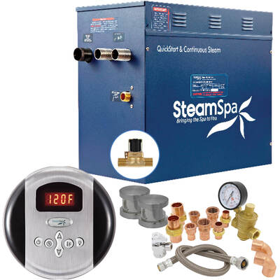 Steam Spa SteamSpa Premium 12 KW QuickStart Acu-Steam Bath Generator Package with Built-in Auto Drain in Brushed Nickel, 191042059696, PRR1200BN-A