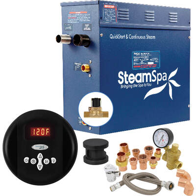 Steam Spa SteamSpa Premium 9 KW QuickStart Acu-Steam Bath Generator Package with Built-in Auto Drain in Matt Black, 191042058859, PRR900BK-A