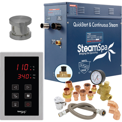 Steam Spa SteamSpa Premium 6 KW QuickStart Acu-Steam Bath Generator Package with Built-in Auto Drain in Brushed Nickel, 191042052079, PRT600BN-A