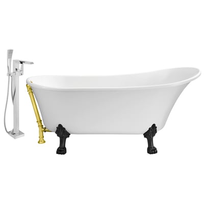 Streamline Bath Free Standing Bath Tubs, black ebony gold Whitesnow, White, Soaking Clawfoot Tub, Oval, Acrylic, Fiberglass, Vintage, Set of Bathroom Tub and Faucet, 041979472641, NH340BL-GLD-100