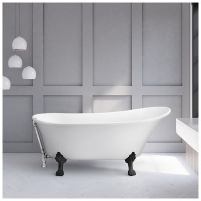 Streamline Bath Free Standing Bath Tubs, Whitesnow, White, Soaking Clawfoot Tub, Oval, Acrylic, Fiberglass, Vintage, Bathroom Tub, 041979471613, N340BL-CH