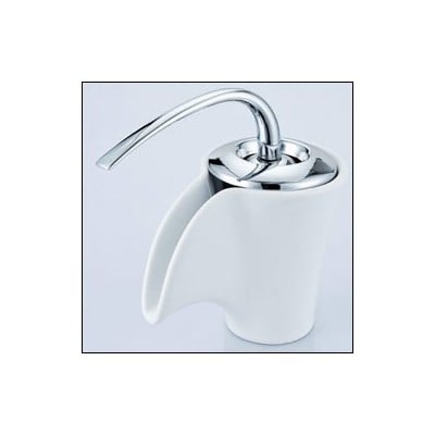 Sumerain S1150VW Single Handle Centerset Waterfall Bathroom Sink Faucet White - Chrome