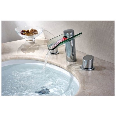 Sumerain S1337CM Widespread Led Bathroom Sink Faucet With Glass Spout In Polished Chrome