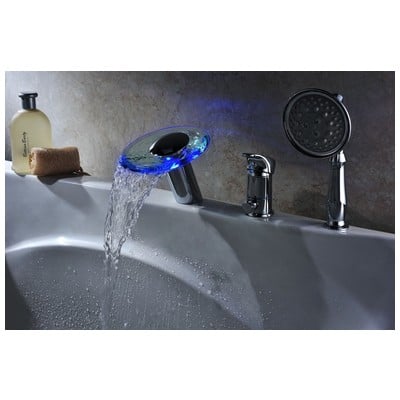 Sumerain S2082CM Led Thermal Waterfall Deck Mount Bathtub & Sprayer Faucet Set In Polished Chrome