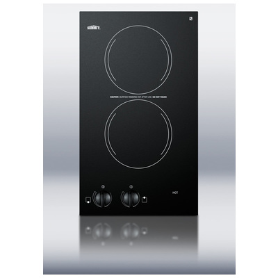 Summit CR2220 220v Two-burner Cooktop In Black Ceramic Glass, Made In Europe