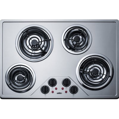 Summit 30 inch Wide 4-burner Electric Cooktop In Stainless Steel With Coil Elements CR430SS