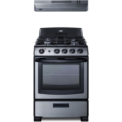 Summit 24 inch Wide Gas Range & Convertible Hood, 761101088006, RGH24RSS