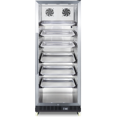 Summit Commercial mini reach-in beverage center with glass door, black cabinet, and dolly, 7.61101e+011, SCR1156RI