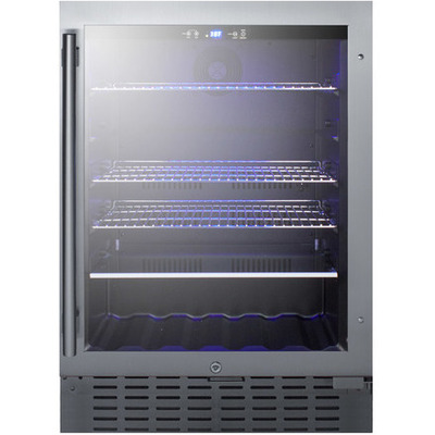 Summit Built-in undercounter beverage refrigerator with seamless trimmed glass door, digital controls, lock, and stainless steel cabinet, 7.61101e+011, SCR2466BCSS