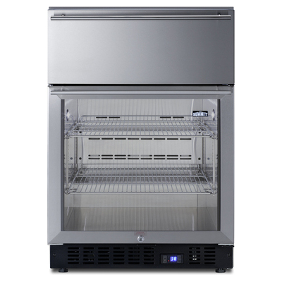 Summit Commercial built-in undercounter glass door refrigerator with top drawer, 7.61101e+011, SCR615TD
