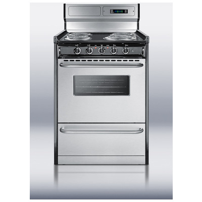 Summit TEM630BKWY 24 Inch Electric Pro Style Range In Stainless Steel