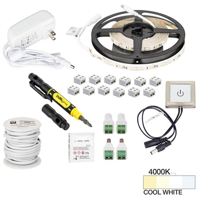 Task Lighting 16 Ft 120 Lumens Per Foot Radiance Touch Dimmer Switch Tape Light Kit, 4000k Cool White L-RTDK-16-40