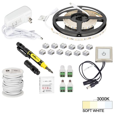 Task Lighting 16 Ft 120 Lumens Per Foot Radiance Touch Dimmer Switch Tape Light Kit, 3000k Soft White, Retail Box L-RTDRK-16-30