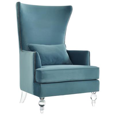 Tov Furniture Chairs, Sea Blue, Velvet, Living Room Furniture, Accent Chairs, 806810351109, TOV-A139