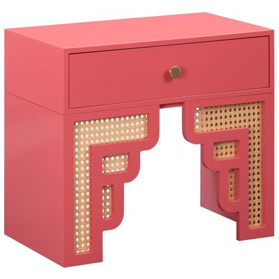 Tov Furniture Suzie Coral Pink & Rattan Nightstand TOV-B54202