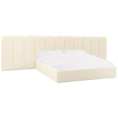Tov Furniture Beds, Cream,beige,ivory,sand,nude, Wood, King, Cream, Plywood,Velvet, Bedroom Furniture, Beds, 793580629500, TOV-B68740-WINGS