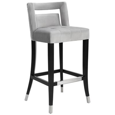 Tov Furniture Bar Chairs and Stools, Gray,Grey, Bar,Counter, Metal, Velvet, Footrest,Nailheads, Grey, Velvet, Dining Room Furniture, Stools, 806810354827, TOV-BS26