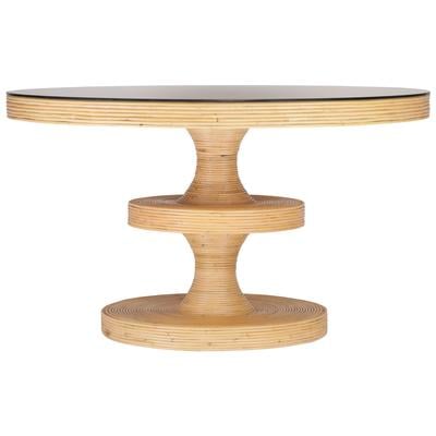 Tov Furniture Dining Room Tables, Round, GLASS,Natural,Wood,MDF,Plywood,Oak, Natural, Glass,Rattan Veneer,Wood, Dining Room Furniture, Dining Tables, 793580628862, TOV-D21021,Standard (28-33 in)