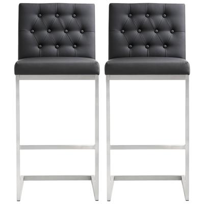 Tov Furniture Bar Chairs and Stools, Black,ebony, Bar, Leather, Footrest, Black, Stainless Steel,Vegan Leather, Dining Room Furniture, Stools, 641676979278, TOV-K3642