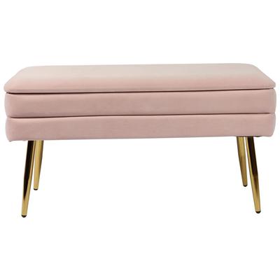 Tov Furniture Ottomans and Benches, Gold,Pink,Fuchsia,blush, Blush, Velvet, Living Room Furniture, Benches, 793611831667, TOV-OC6465