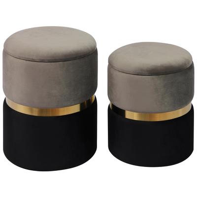Tov Furniture Ottomans and Benches, Gold,Gray,Grey, Grey, Velvet, Living Room Furniture, Ottomans, 793611831728, TOV-OC6472