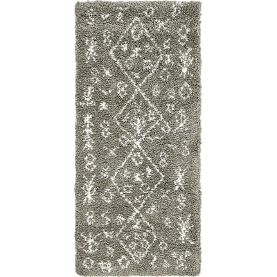 Unique Loom Tribal Rabat Shag Rug in Gray Runner 3139384