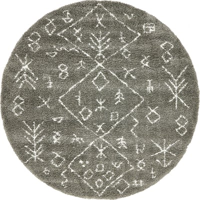 Unique Loom Tribal Rabat Shag Rug in Gray Round 3139386