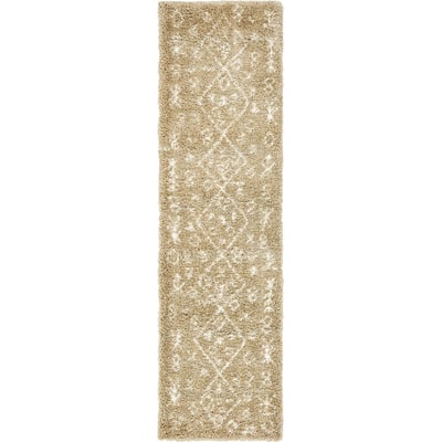 Unique Loom Tribal Rabat Shag Rug in Taupe Runner 3139393