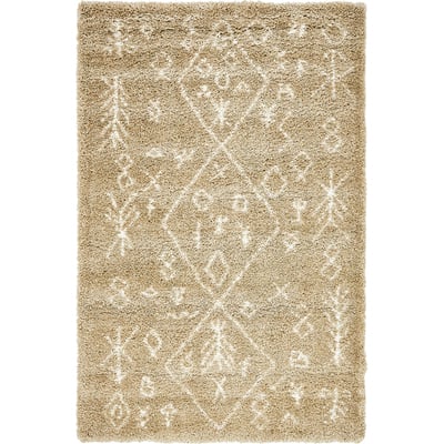 Unique Loom Tribal Rabat Shag Rug in Taupe Rectangular 3139397