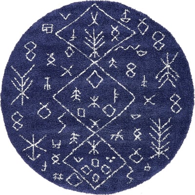 Unique Loom Tribal Rabat Shag Rug in Navy Blue Round 3139402