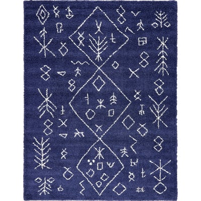Unique Loom Tribal Rabat Shag Rug in Navy Blue Rectangular 3139407