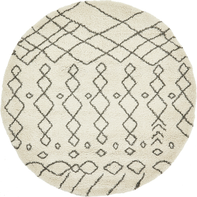 Unique Loom Geometric Rabat Shag Rug in Ivory Round 3139418