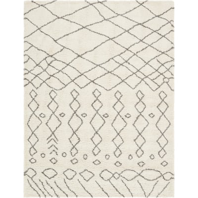 Unique Loom Geometric Rabat Shag Rug in Ivory Rectangular 3139423